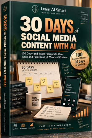 Cover of 30 Days of Social Media Content With AI: 100 copy-and-paste prompts to plan, write and publish a full month of content