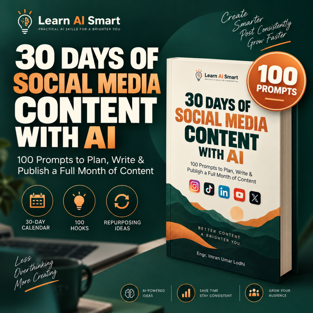 30 Days of Social Media Content With AI bundle with a 30-day calendar, 100 hooks and repurposing ideas