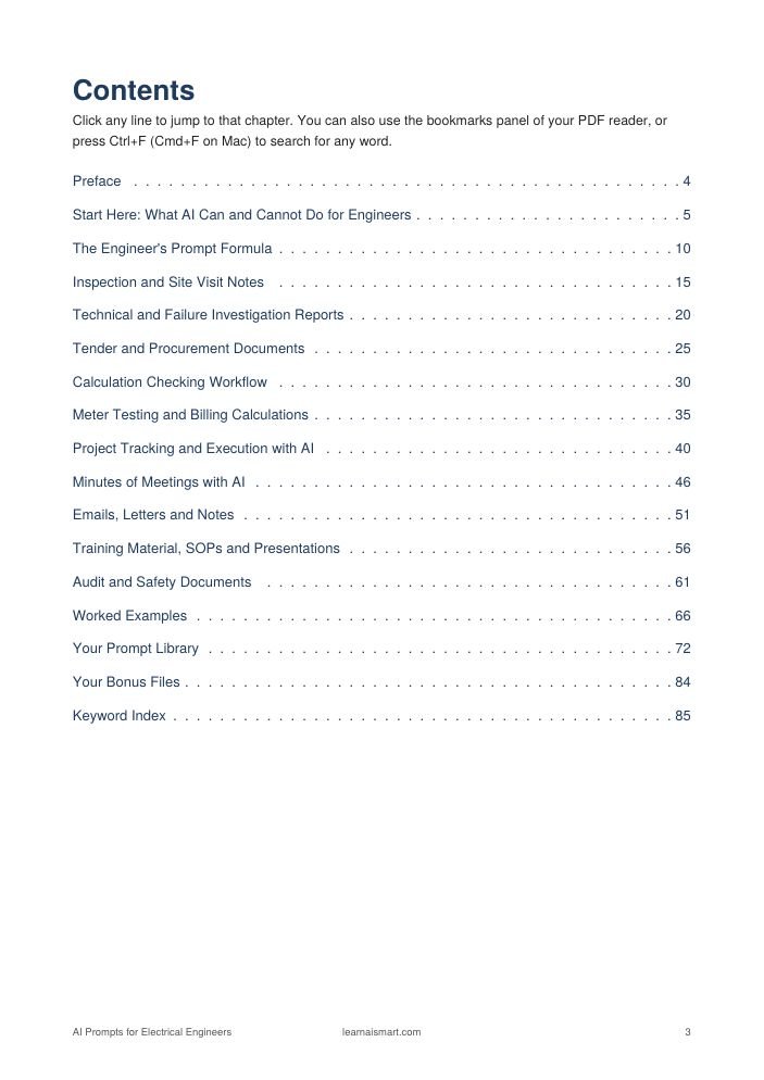 AI Prompts for Electrical Engineers, Clickable contents, page 3