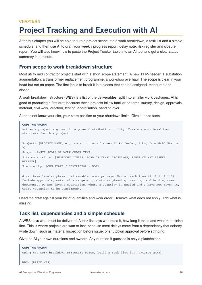 AI Prompts for Electrical Engineers, Project tracking with AI, page 40