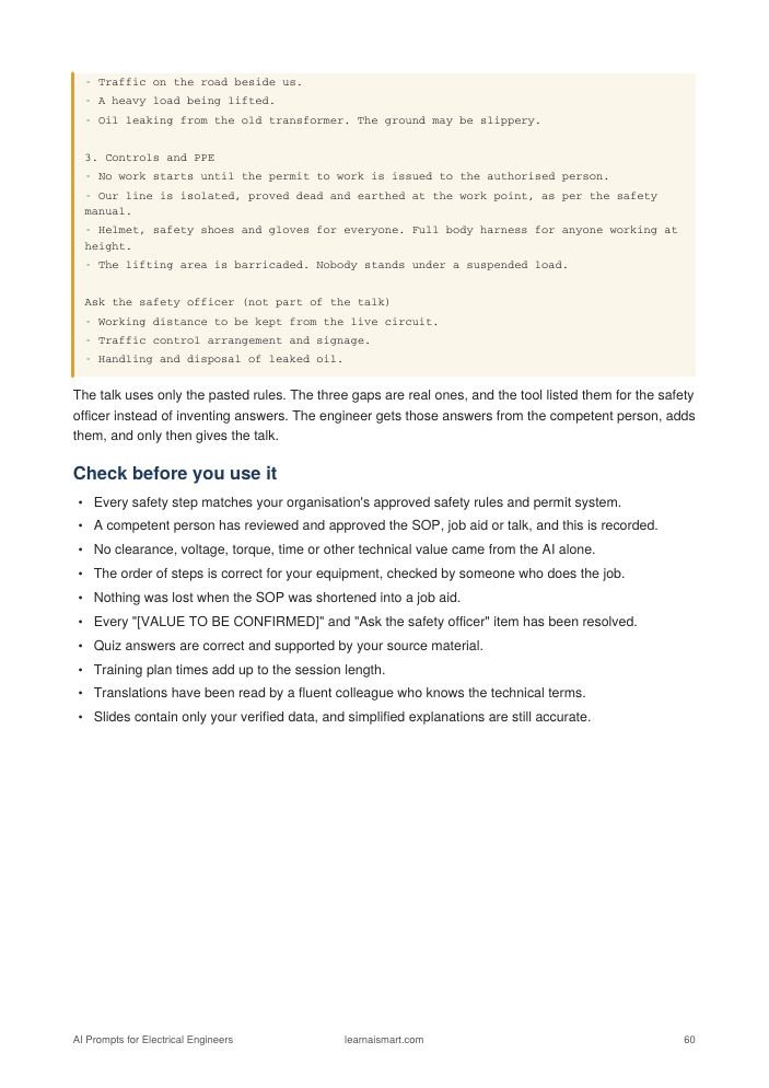 AI Prompts for Electrical Engineers, Safety and training material, page 60